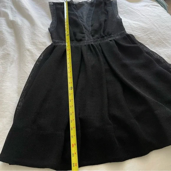 Sandro Paris Black Cocktail Plunging V-Neck Lace Trim Mini Fancy Party Dress